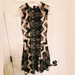 Peach/nude black lace A-line dress